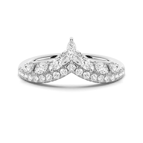 Curved Crown Moissanite Wedding Band with V Shape