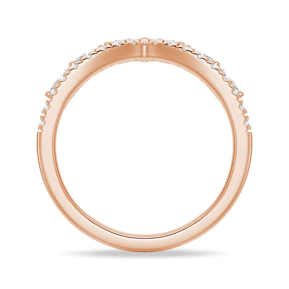 Curved Crown Marquise and Round Moissanite Wedding Band – Regal V-Shaped Eternity Ring