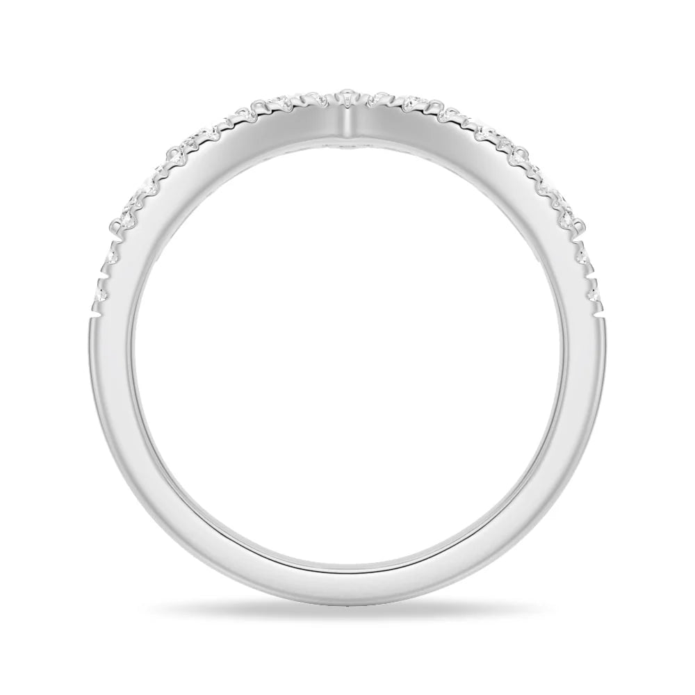 Curved Crown Marquise and Round Moissanite Wedding Band – Regal V-Shaped Eternity Ring