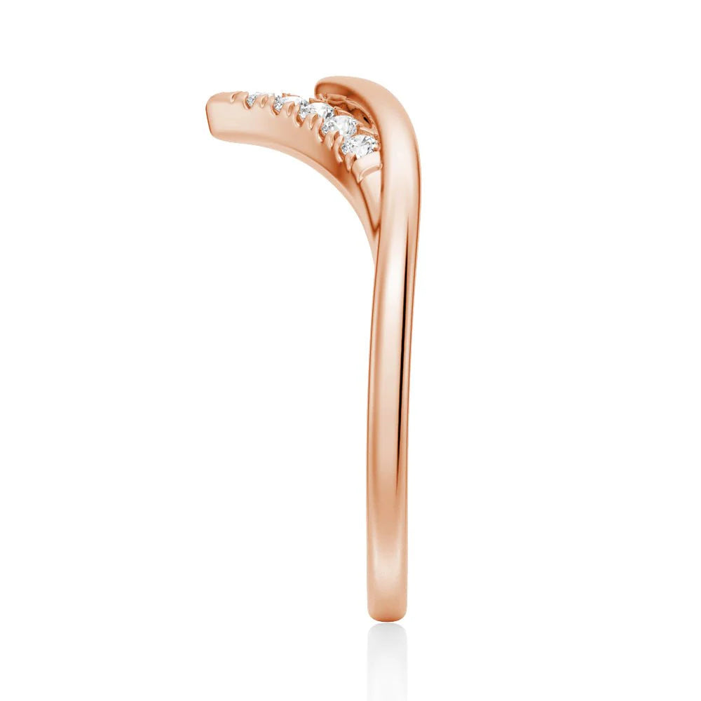 Curved Double V Moissanite Wedding Band – Unique Elegant Design