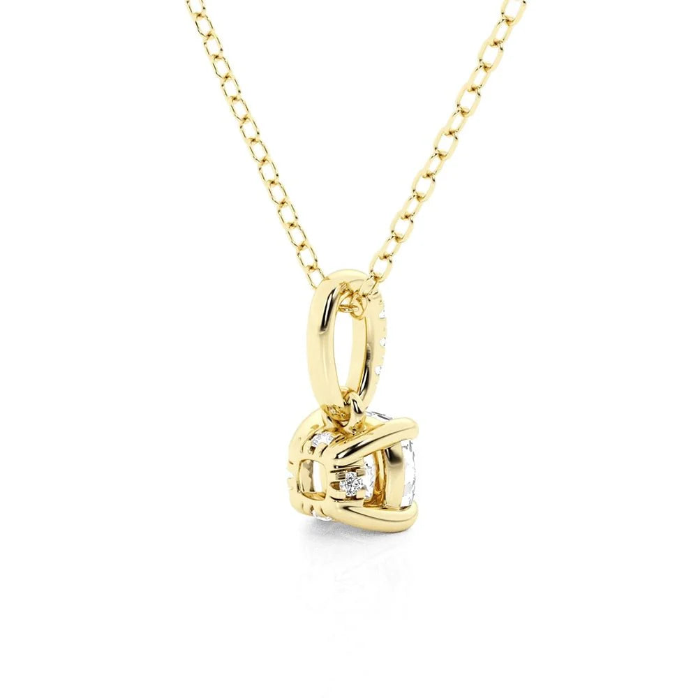 Hidden Halo Cushion Cut Moissanite Necklace | Silver & Gold