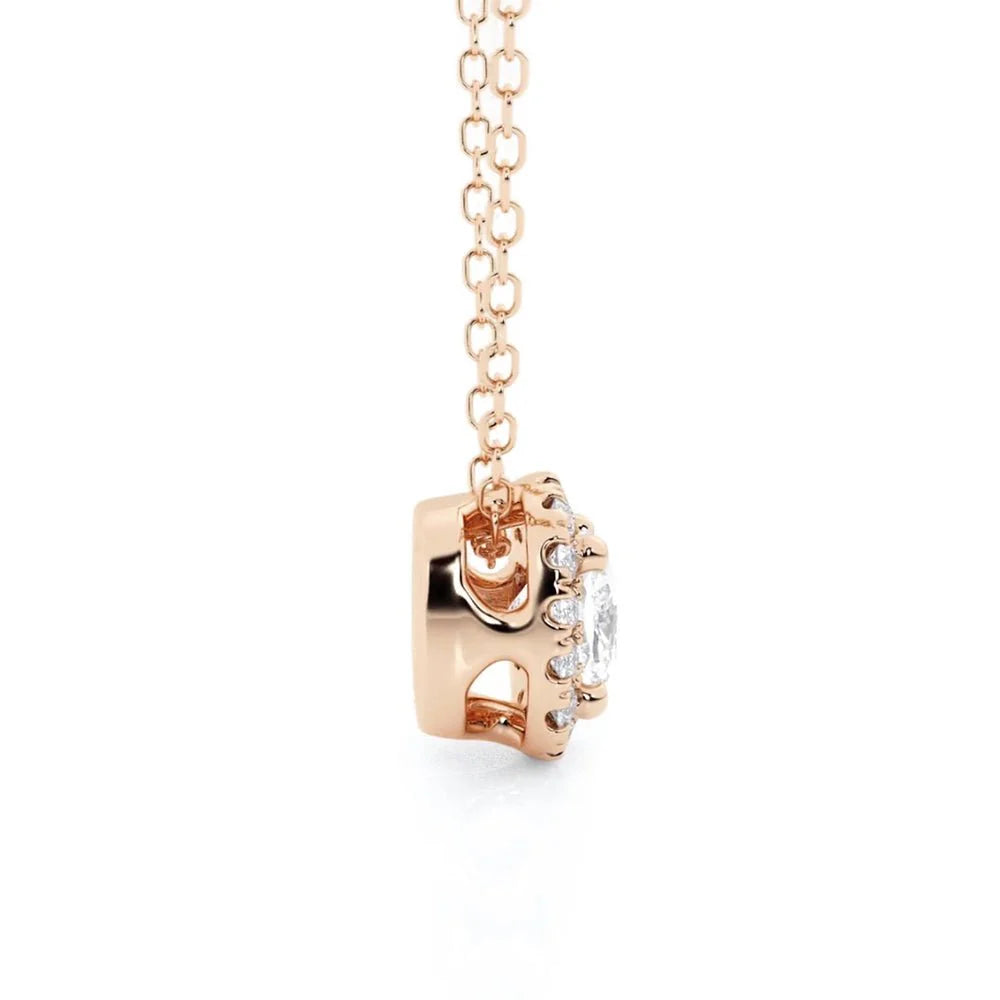 Cushion Cut Moissanite Halo Necklace | Silver & Gold