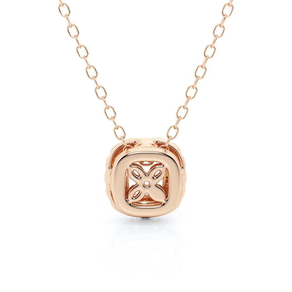 Cushion Cut Moissanite Halo Necklace | Silver & Gold