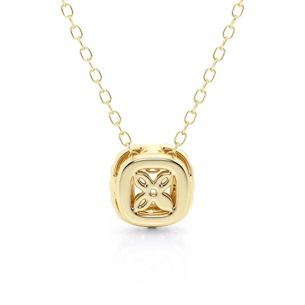 Cushion Cut Moissanite Halo Necklace | Silver & Gold