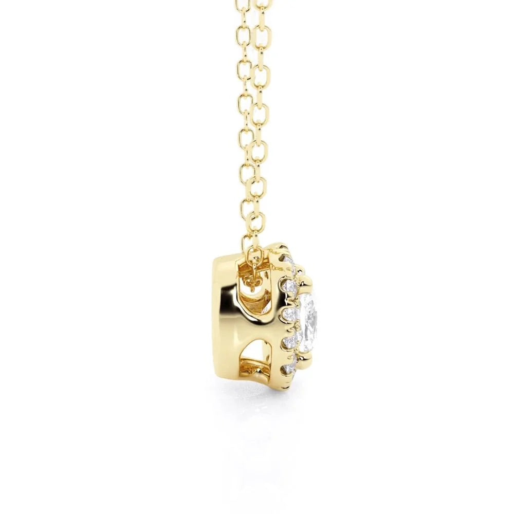 Cushion Cut Moissanite Halo Necklace | Silver & Gold