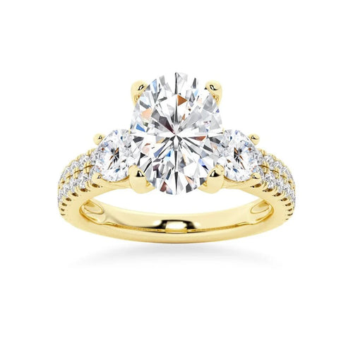 Oval Moissanite Center Stone with Pavé Side Stones in Gold