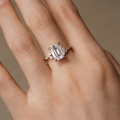 Top View of Emerald Cut Moissanite Engagement Ring