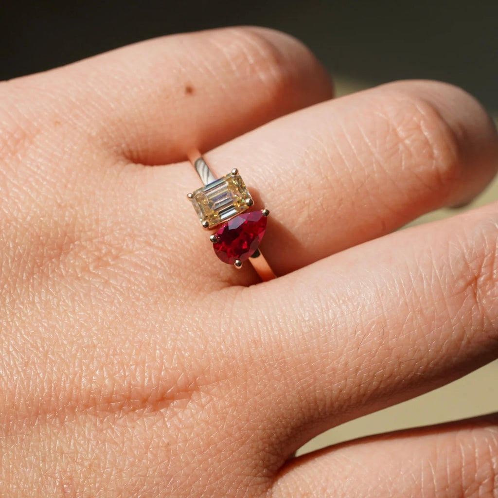 Elegant Dual Stone Moissanite Engagement Ring