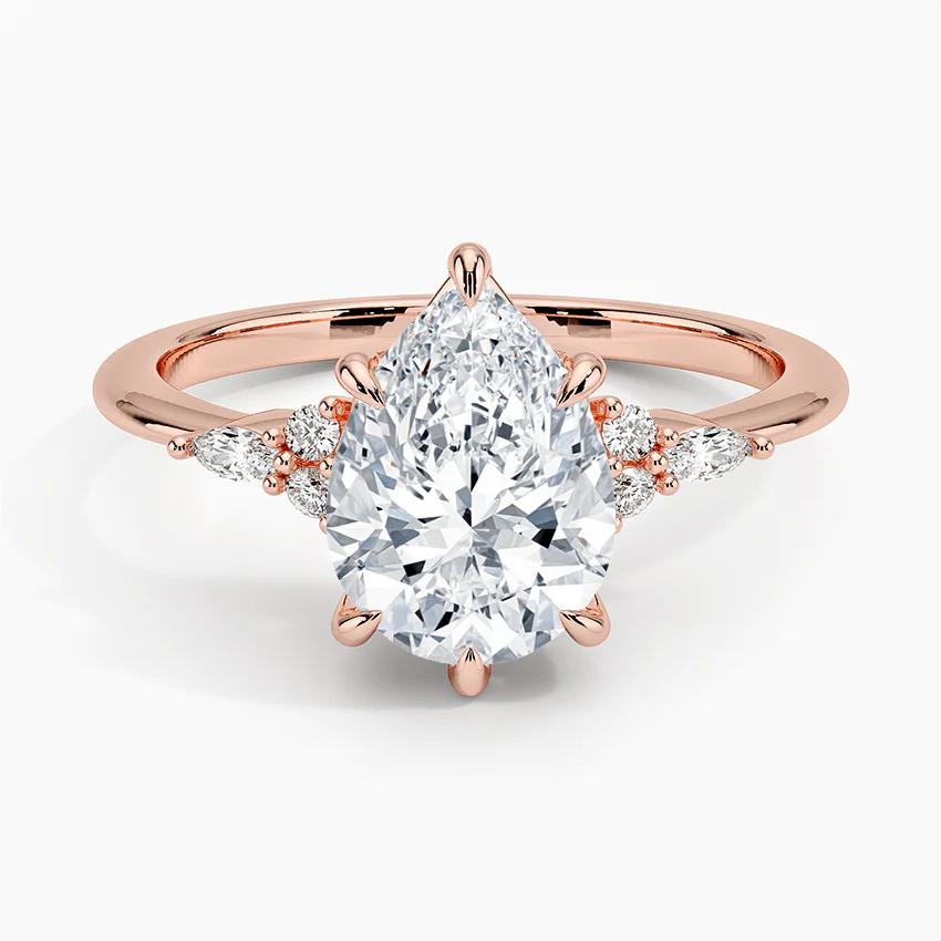 Pear Cut Moissanite Engagement Ring with Side Stones