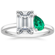 Load image into Gallery viewer, Emerald and Pear Cut Moissanite Engagement Ring