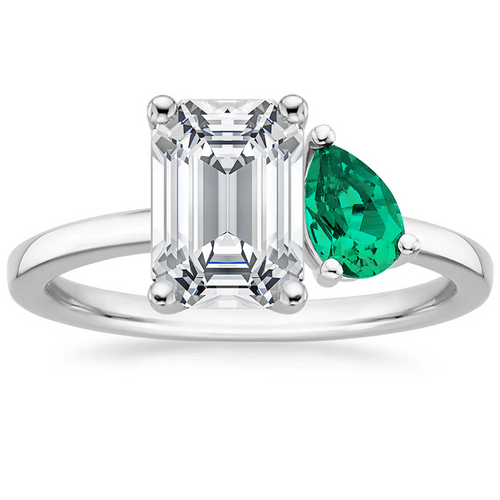 Emerald and Pear Cut Moissanite Engagement Ring