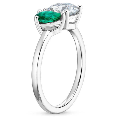 Emerald and Pear Shaped Moissanite Ring
