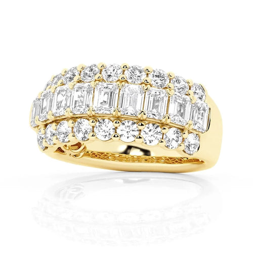 Gold Wedding Band with Emerald and Round Stones