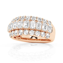 Load image into Gallery viewer, Emerald and Round Cut Moissanite Wedding Band – Unique Fashion Ring in Silver, Gold or Platinum