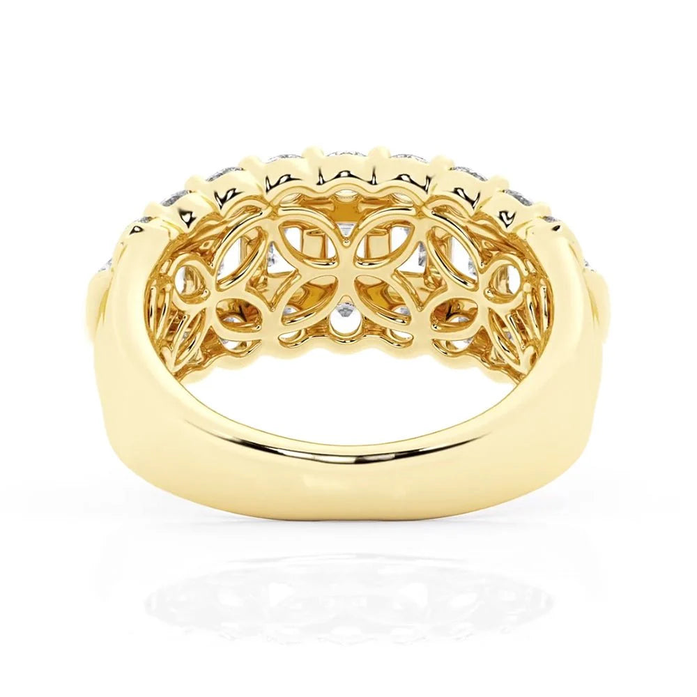 Emerald and Round Cut Moissanite Wedding Band – Unique Fashion Ring in Silver, Gold or Platinum