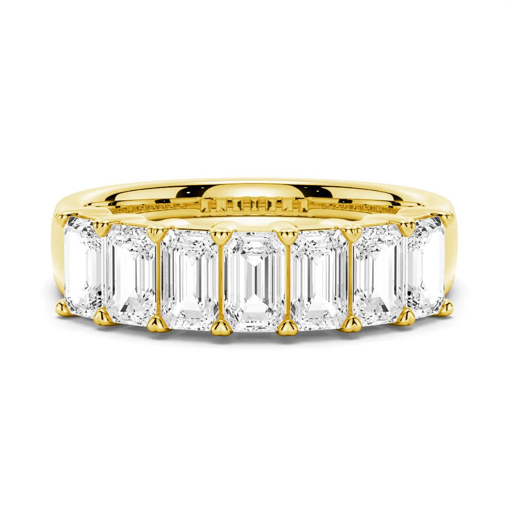 Gold Emerald Moissanite Wedding Band