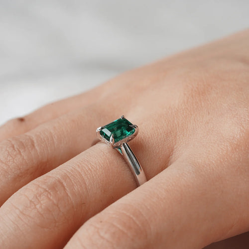 Moissanite Emerald Cut Ring Closeup