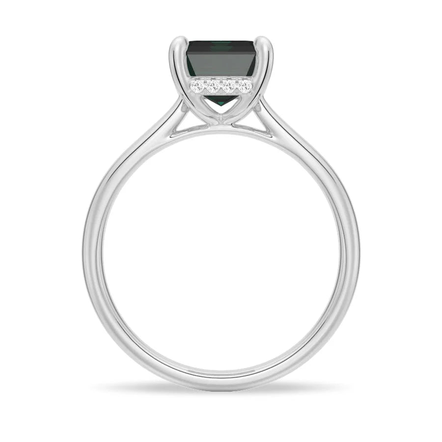Platinum Emerald Ring with Hidden Halo