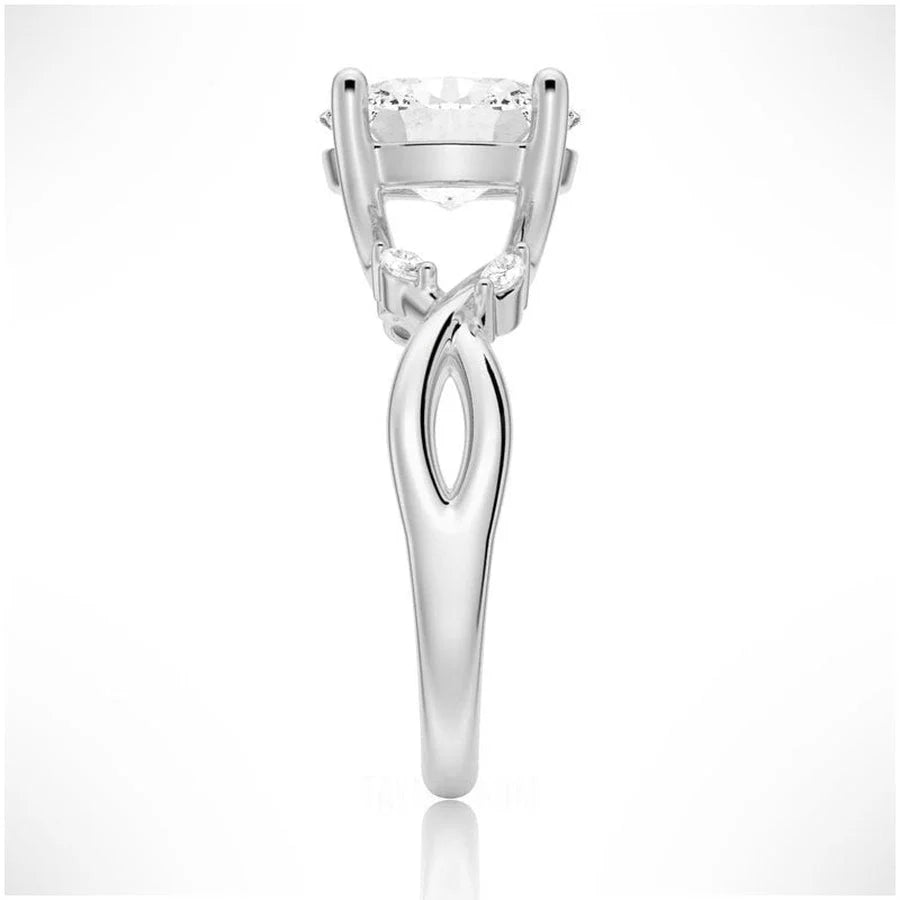 Oval Moissanite Ring with Forest Motif