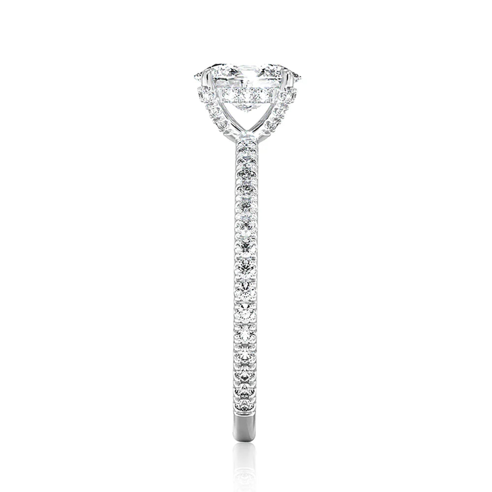 Four-Prong Oval Diamond Ring with Hidden Halo