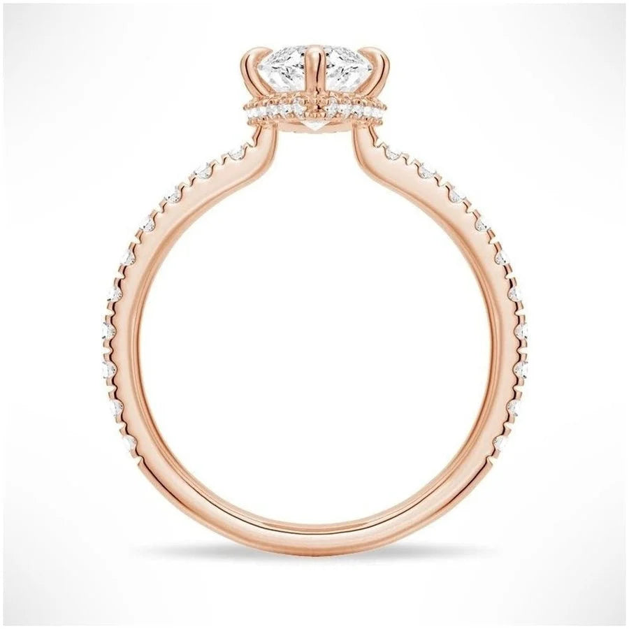 Marquise Moissanite Engagement Ring with Hidden Halo | French Pave Design in Gold & Silver