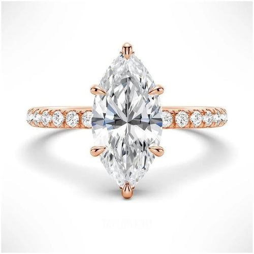 Marquise Moissanite Engagement Ring with Hidden Halo
