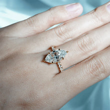 Load image into Gallery viewer, Marquise Moissanite Engagement Ring with Hidden Halo | French Pave Design in Gold &amp; Silver