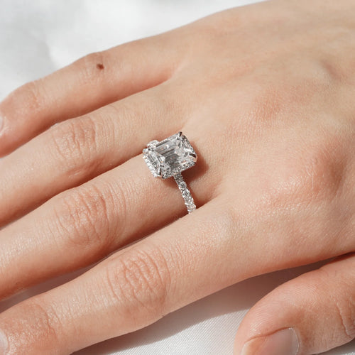 Half Eternity Band with Emerald Moissanite Center