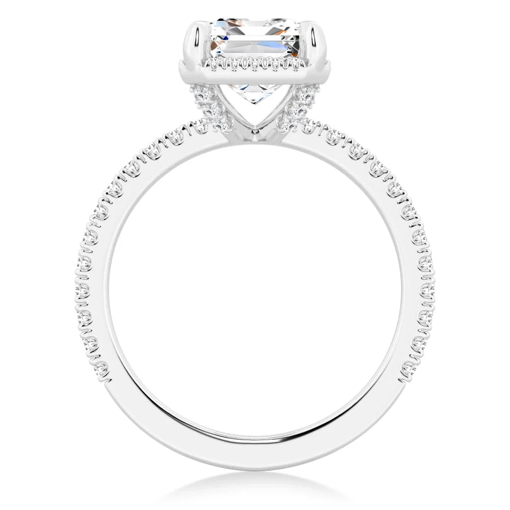 Bridal Set Halo Ring with Half Eternity Moissanite Band
