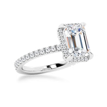Load image into Gallery viewer, Side View of Emerald Cut Moissanite Halo Ring
