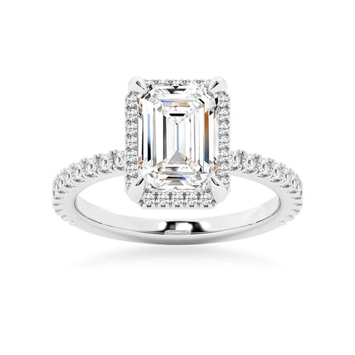 Emerald Cut Moissanite Halo Engagement Ring
