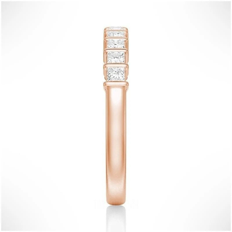 Princess Cut Moissanite Wedding Band – Half Eternity Ring in Gold or Silver