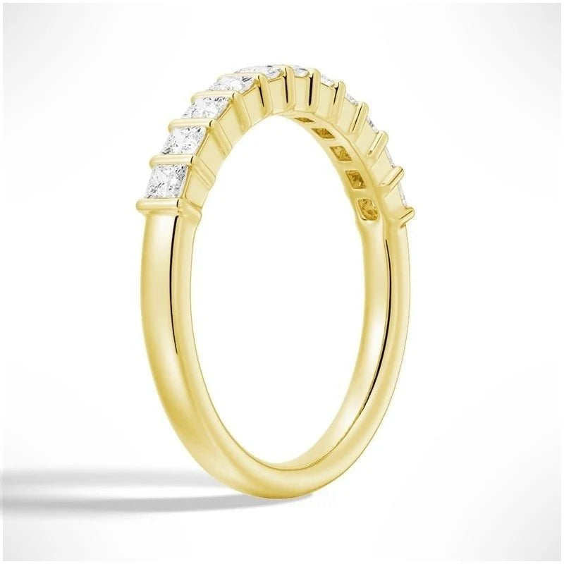 Princess Cut Moissanite Wedding Band – Half Eternity Ring in Gold or Silver