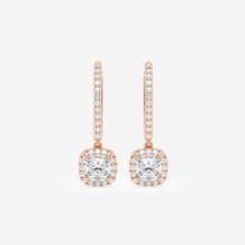 Load image into Gallery viewer, Cushion Cut Halo Moissanite Drop Earrings – Silver, Gold, Platinum