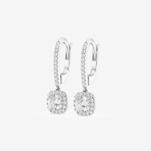 Load image into Gallery viewer, Cushion Cut Halo Moissanite Drop Earrings – Silver, Gold, Platinum