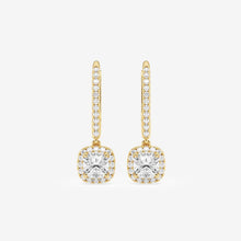 Load image into Gallery viewer, Cushion Cut Halo Moissanite Drop Earrings – Silver, Gold, Platinum