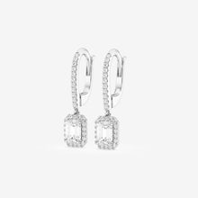 Load image into Gallery viewer, Emerald Cut Moissanite Drop Earrings – Halo Pavé Design | Gold &amp; Silver
