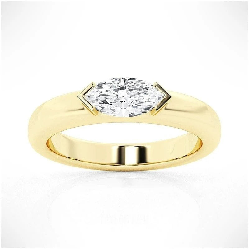 1 Ct Marquise Moissanite Half Bezel Ring in Silver