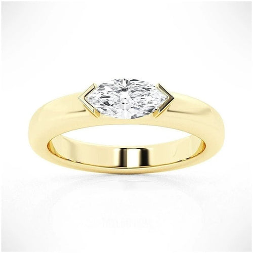 1 Ct Marquise Moissanite Half Bezel Ring in Silver