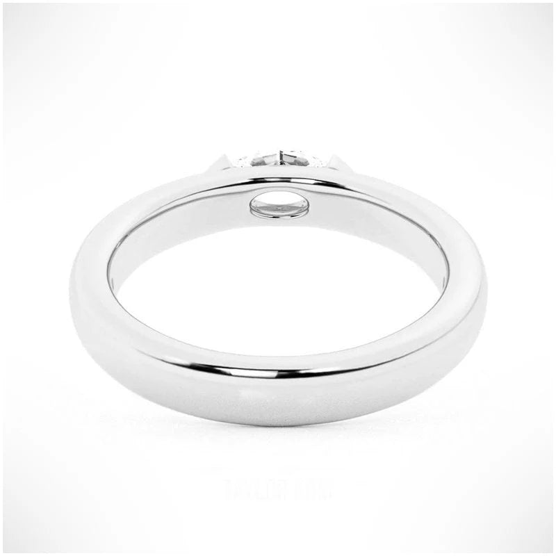 1 Ct Marquise Moissanite Half Bezel Ring | Stackable Wedding Band in Gold & Silver