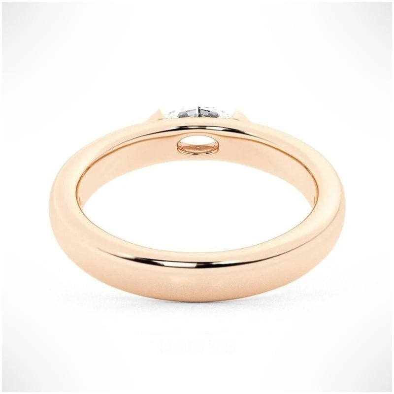 1 Ct Marquise Moissanite Half Bezel Ring | Stackable Wedding Band in Gold & Silver