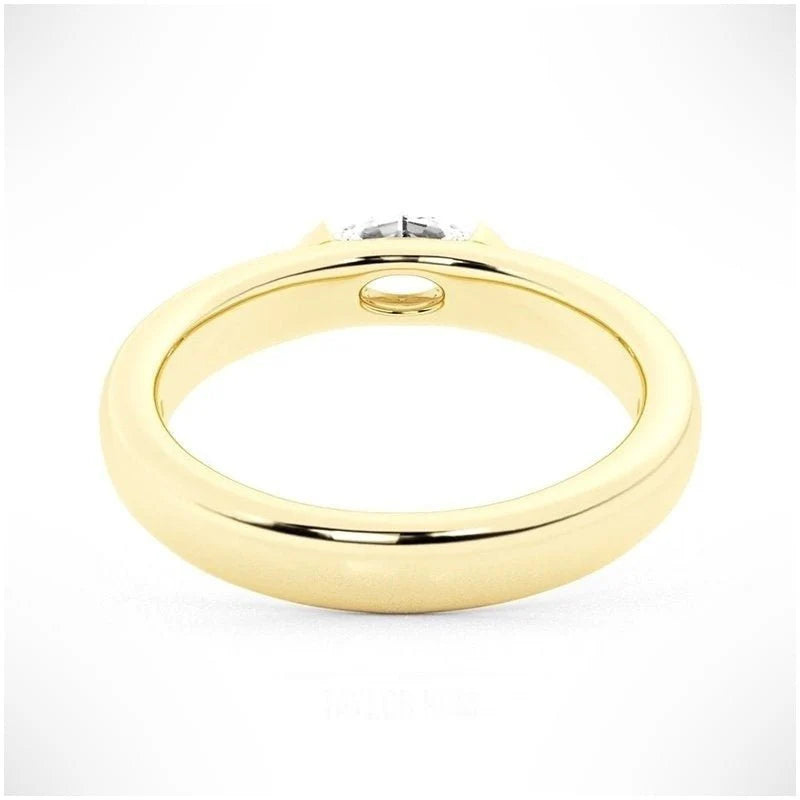 1 Ct Marquise Moissanite Half Bezel Ring | Stackable Wedding Band in Gold & Silver