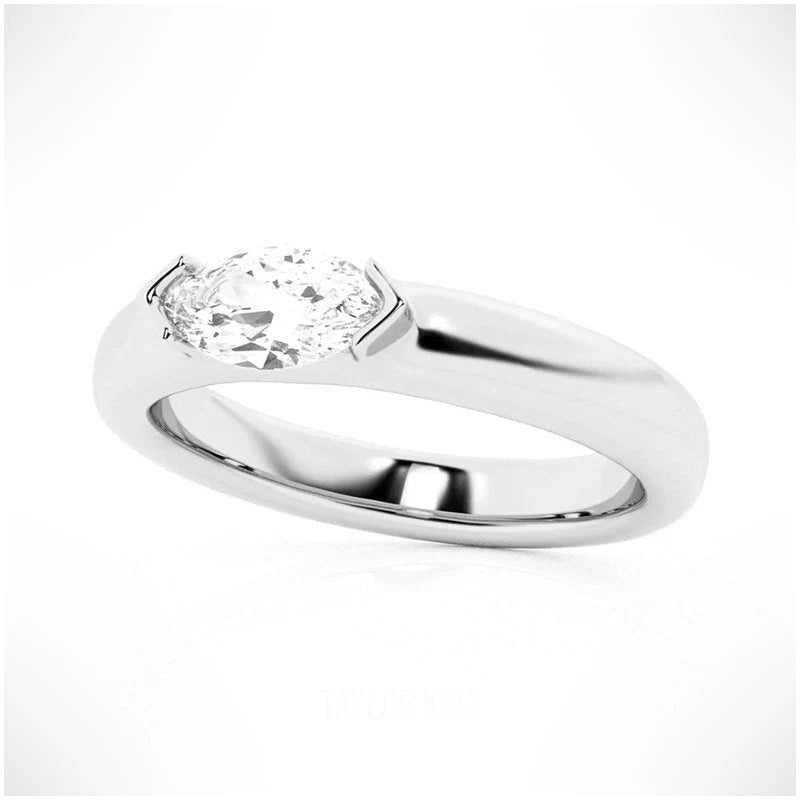 Side View of Marquise Half Bezel Engagement Band