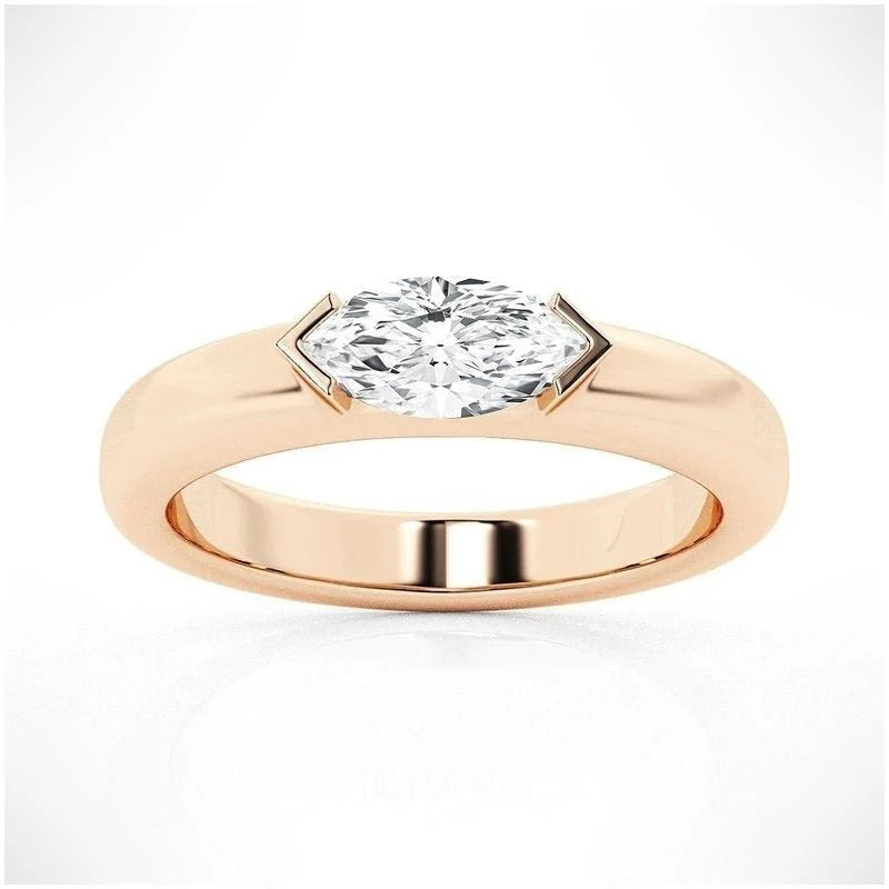 Marquise Cut Moissanite Ring Stack on Hand