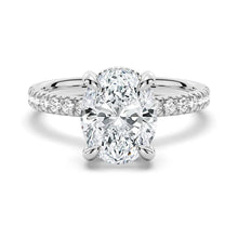 Load image into Gallery viewer, Oval Moissanite Engagement Ring with Micropavé Band
