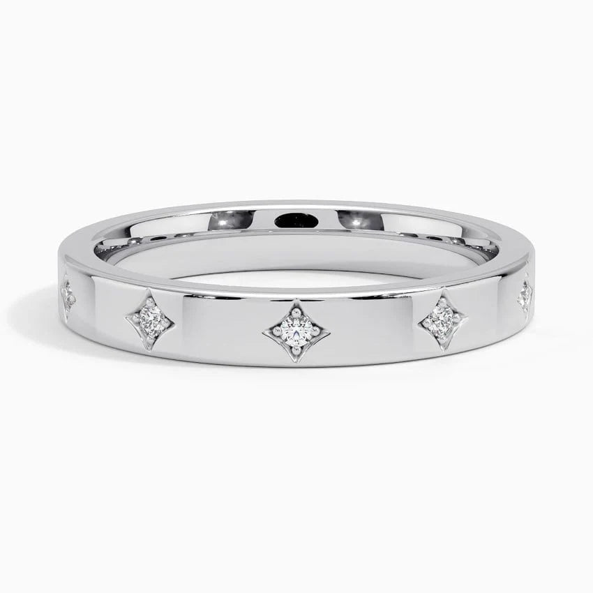 Curved Crown Moissanite Wedding Band with V Shape