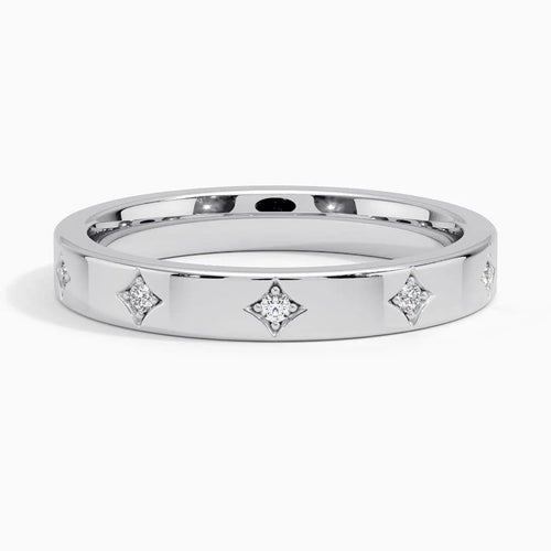 Curved Crown Moissanite Wedding Band with V Shape