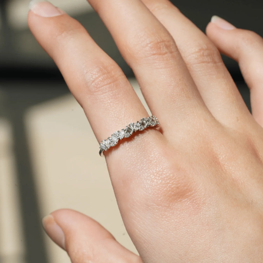 Multi-Cut Moissanite Wedding Band – Unique Eternity Ring
