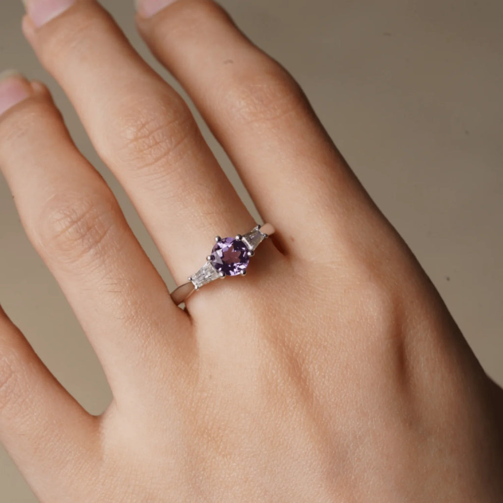 Natural Amethyst Three-Stone Ring in Silver