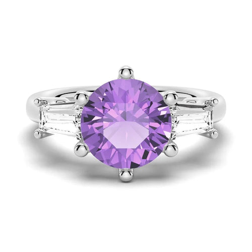 Three-Stone Gemstone Ring with Amethyst Center
